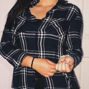 blue and white plaid shirt